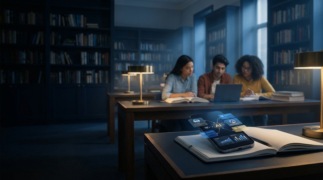 Students studying with AI-assisted literature workflow